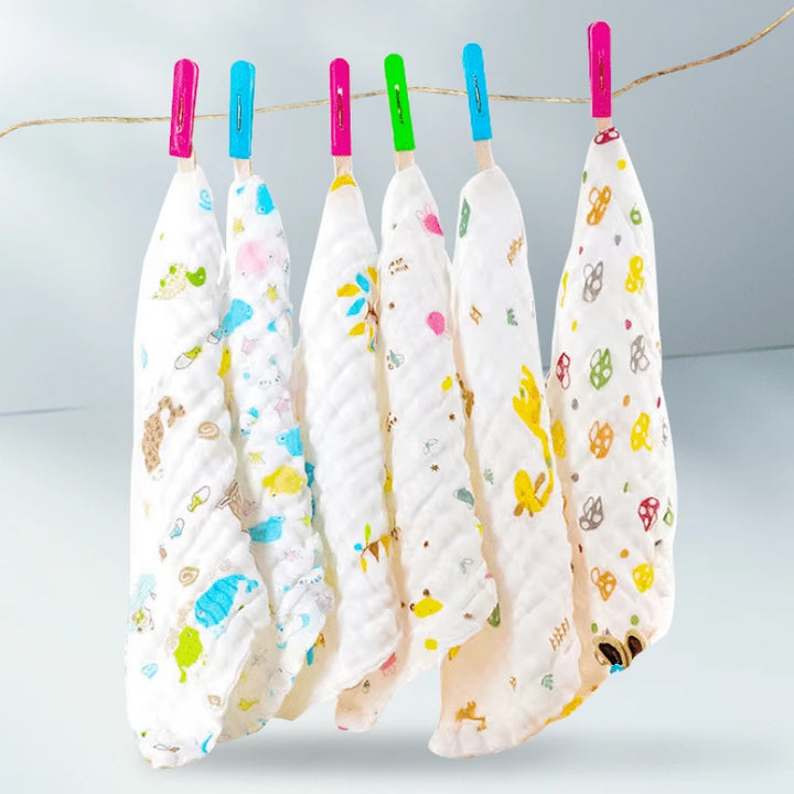 5pcs children's six layer pure cotton washed printed square towel 25cm*25cm