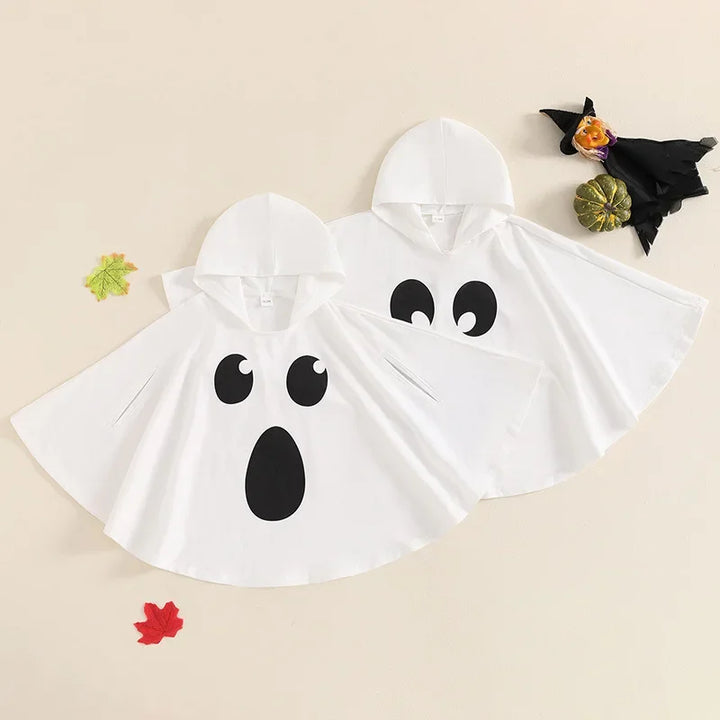 Kid Disfraz Halloween Costume Ghost Print Hood Cape Cosplay Clothes Cloak for Baby Boys and Girls Carnival Fancy Dress Up Party