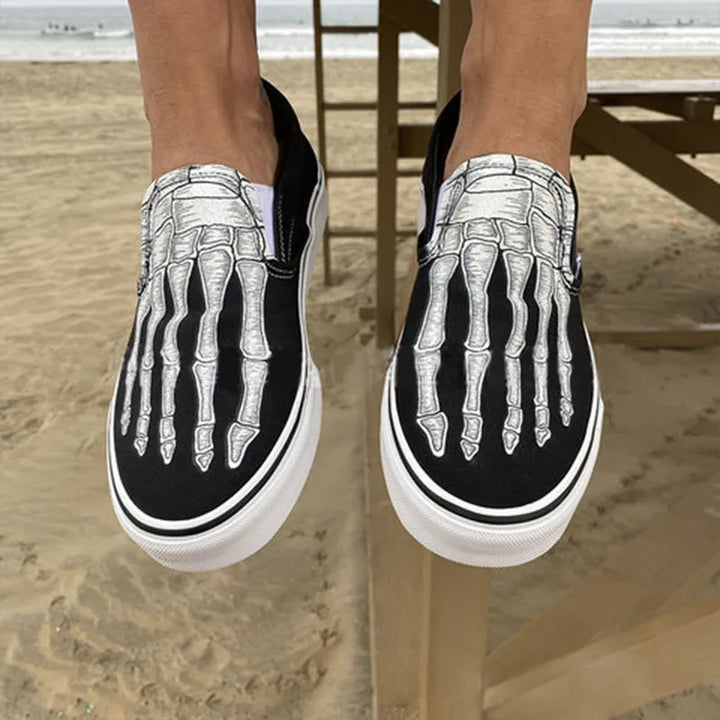 Flats Halloween Pumpkin Shoes 2023 Autumn Skeleton Printing  Women Shoes Slip-on Lazy Canvas Shoes Loafers Zapatos Mujer