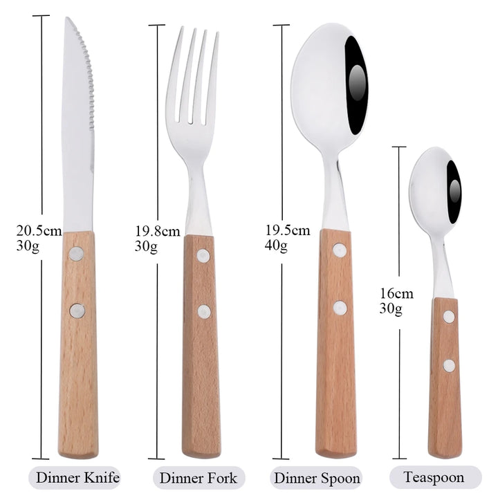 6/10Pcs flatware Set Natural Wood Handle Steak Knives Cutlery Stainless Steel Dinner Knife Dinnerware Kitchen Silverware Set