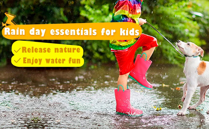 Kidmi Children Rain Boots Girls And Boys Outdoor Non-slip Rubber Rain Shoes Cute Easy Clean Kids Waterproof Boots With Handles