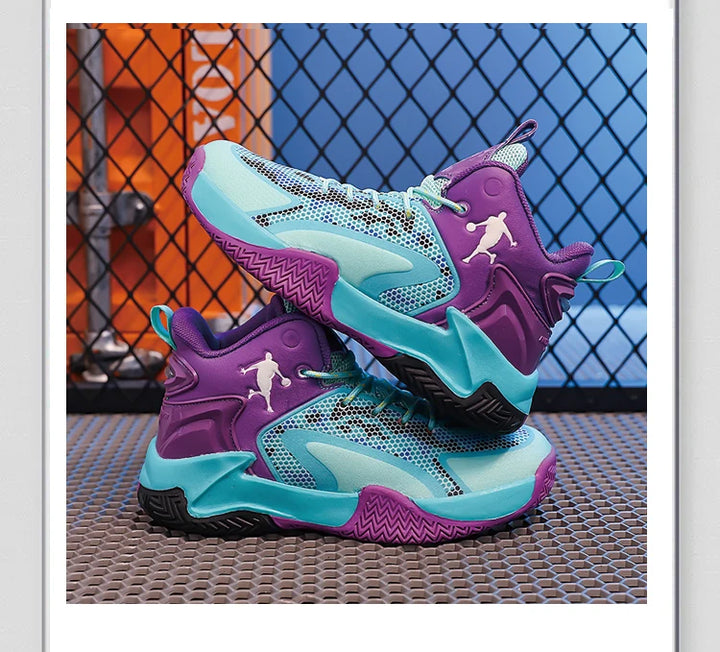 Childrens Basketball Shoes Big Kid Non Slip High-top Sport Training Sneakers Lightweight Outdoor Basketball Boots for Boy Yout
