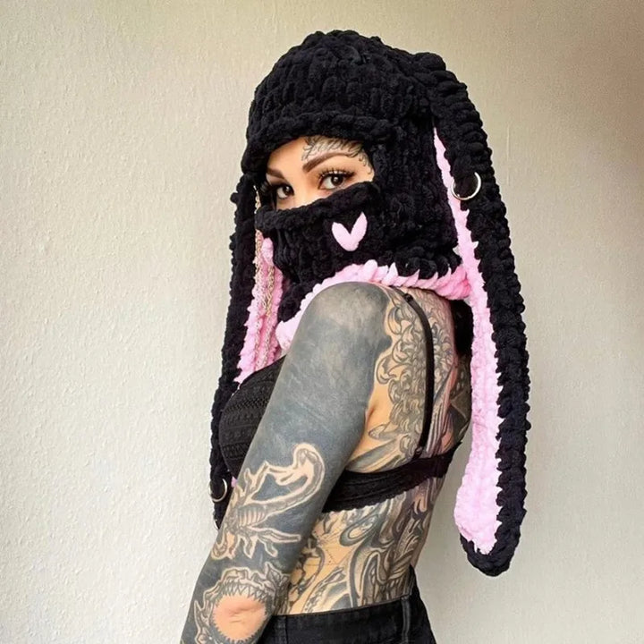 Halloween Funny Rabbit Ears Creative Knitted Hat Beanies Warm Full Face Cover Ski Mask Hat Windproof Balaclava Hat Outdoor Sport