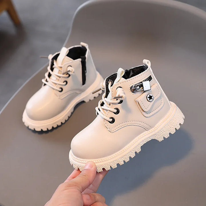 Kids Boots for Boys Spring Autumn Children's Causal Ankle Boots Fashion Black Versatile Girls School Leather Boots Side Zipper