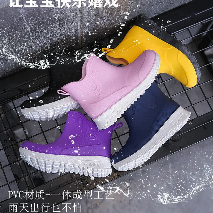 Kid's Rain Boots Anti Slip Waterproof Water Boots Boys Girls Solid Slip on Rubber Shoes Versatile Outdoor Children's Sneakers