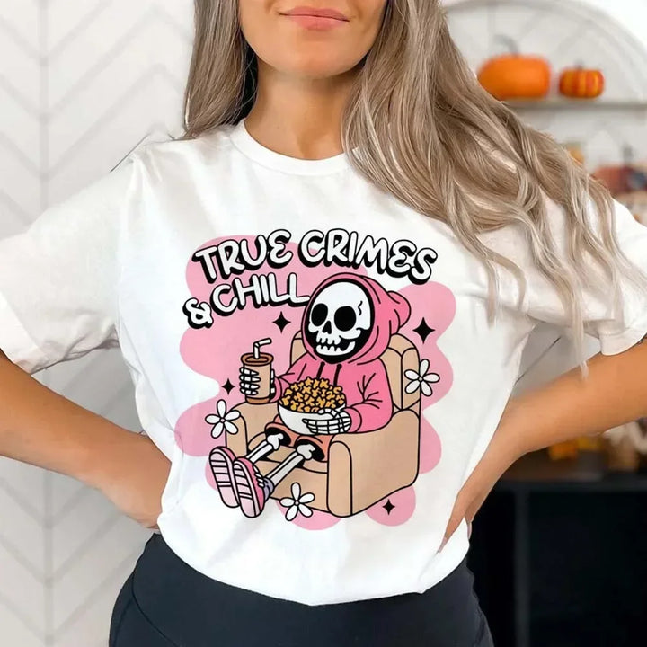 T-Shirt Pattern Halloween Fashion Clothing Sweet T-Shirt Women's Printed Trendy Top O-Neck Fun Versatile Printed Summer T-Shirt.