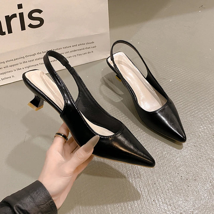 Fashion Female Shoes  New Women's Pumps Solid Color Simple Mid Heel Shoes Sexy Pointed Toe Slingback Elegant Dress Shoes