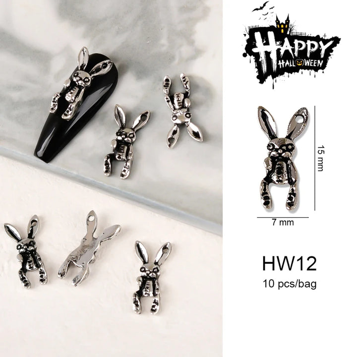Halloween Alloy Nail Art Charms 3D Ghost Skull Pumpkin Golden Silver Classic Nails Jewelry Ornaments DIY Manicure Accessories