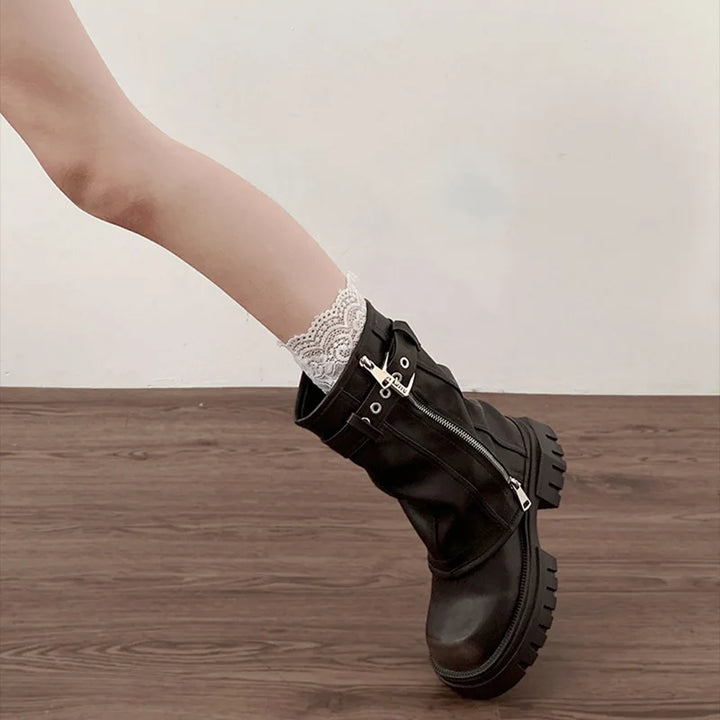Winter Women Biker Boots Fashion Belt Buckle Ladies Elegant Platform Flats Short Booties Casual Women's Knight Booties