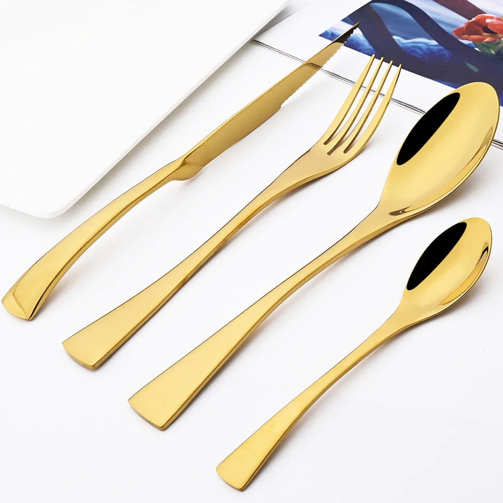 24Pcs Shiny Black Cutlery Set Stainless Steel Dinnerware Sharp Steak Knife Forks Coffee Spoons Tableware Kitchen Silverware Set