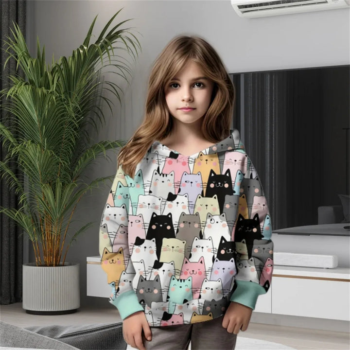 Girls Clothes Hoodie 3D Cat Print Blouses Sweatshirts Autumn Clothes for Children Sweatshirts Fashion Hoodies Children Clothes