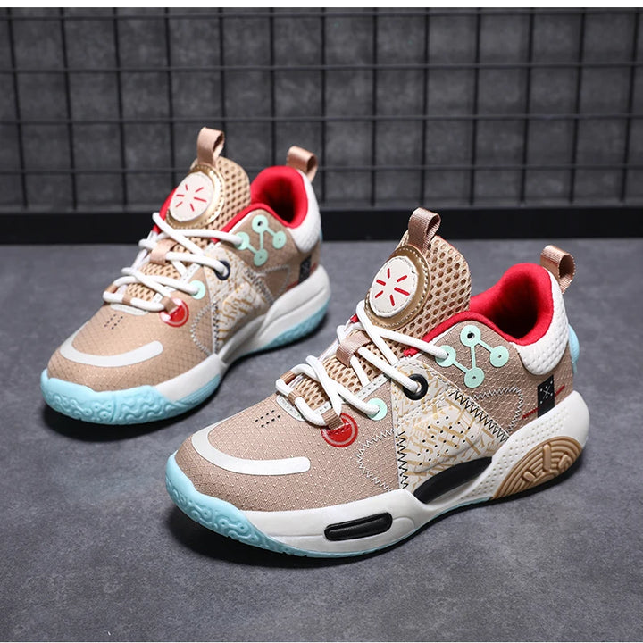 Kids Fashion Sneakers for Boys Leather Breathable Sports Basketball Shoes Lightweight Children School Walking Footwear