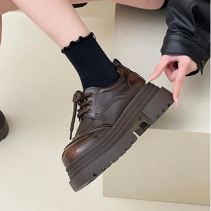 2025 Spring Women JK Mary Jane Shoes Fashion Lace Up Shoes Vintage Platform Elegant Thick Heel Shoes