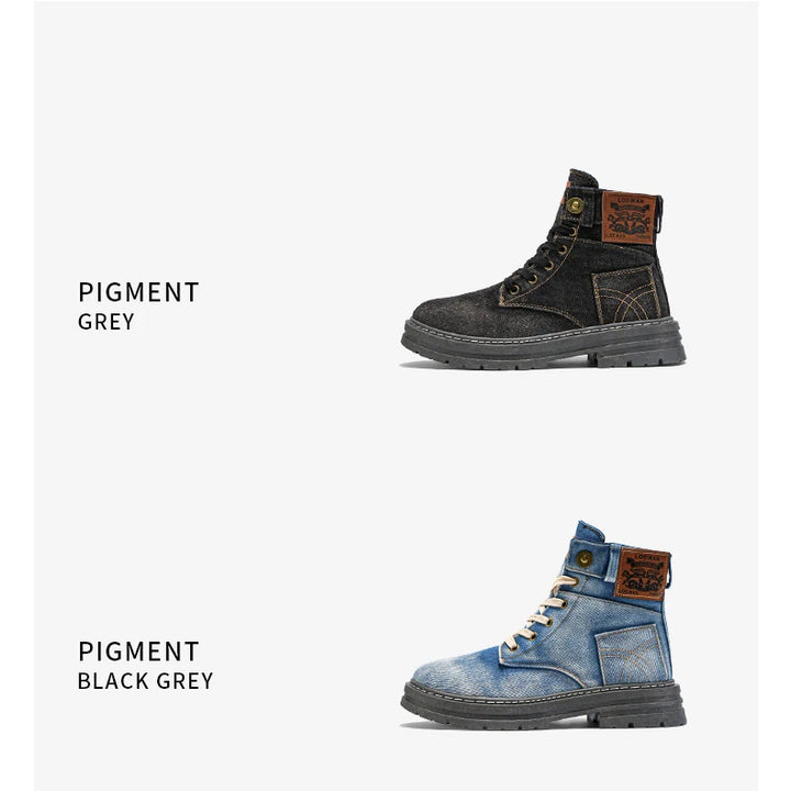 Retro Men's Platform Denim Boots High Quality Men Tooling Boots Fashion Trend Denim Versatile Casual Shoes High Top Working Shoe