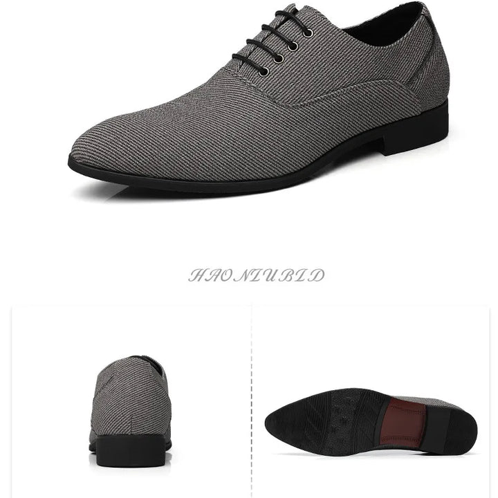 Dress Shoes Men Business Pointed Toe Canvas Dress Shoes Men gray Lace Up Oxfords Formal Man Shoes Casual Driving Shoes Loafers