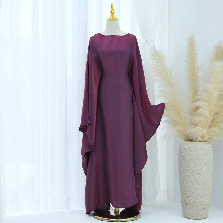 Tossy Autumn Loose Shiny Maxi Dress Butterfly Batwing Long Sleeve Muslim Clothes Party Solid Female Long Dress New