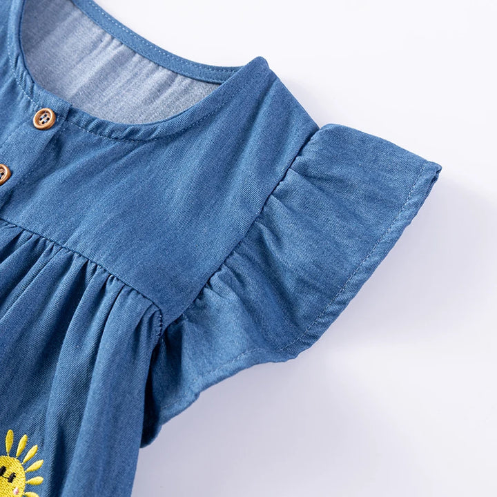 Little maven Children's Clothing Baby Girls New Cotton Embroidered Cartoon Dinosaurs Denim Dresses