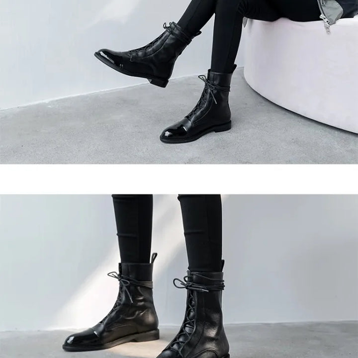 Boots Women's 2023 New Autumn Shoes Single Boots British Style Mid Barrel Slim Boots Children's Black Motorcycle Boots