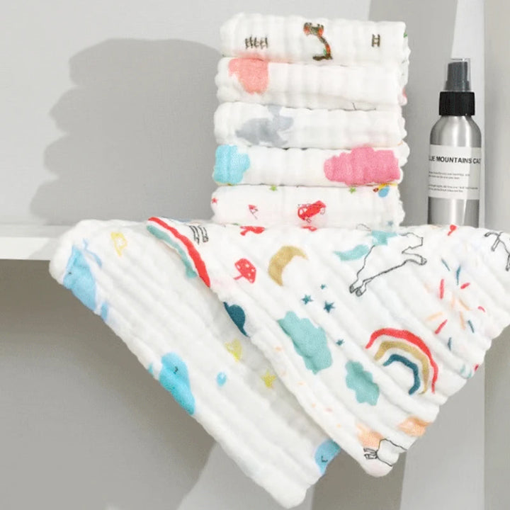 5pcs children's six layer pure cotton washed printed square towel 25cm*25cm