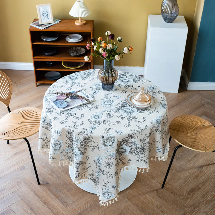 Flower Pattern Tablecloth Cotton Linen Blend Rectangular Dining Table Cover for dining Buffet Parties and Camping Decoration