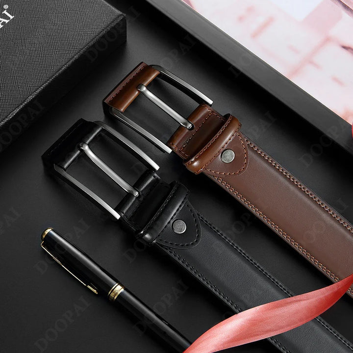 Men Belts High Quality Genuine Leather LONG Large Pin Buckle Metal Automatic Buckle Male Belts Strap Male