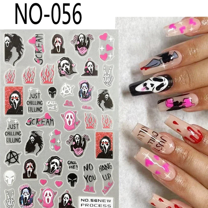 Halloween Nail Art Stickers Cute Halloween Nail Decals Self-Adhesive Ghost Pumpkin Bat Cat Skull Holiday Designs Nail Supplies
