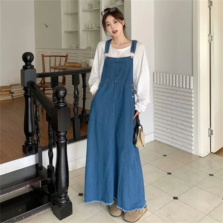 New Large Size Denim Strap Dress Loose and Versatile Sleeveless Long  S-5XL