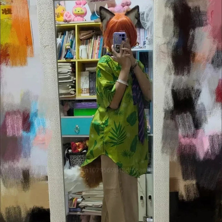 Halloween Cosplay Costume Set, Green Top and Brown Pants, Anime Characters, Used for Anime Exhibitions and Festivals