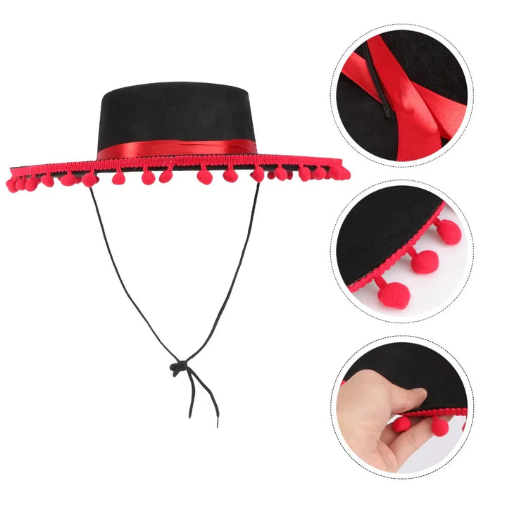Halloween Zoro fuzz ball Mexican Sombrero Hats Wide Brim Design Carnival Costume Jazz Hats Photo Shoot Props Festival Gift