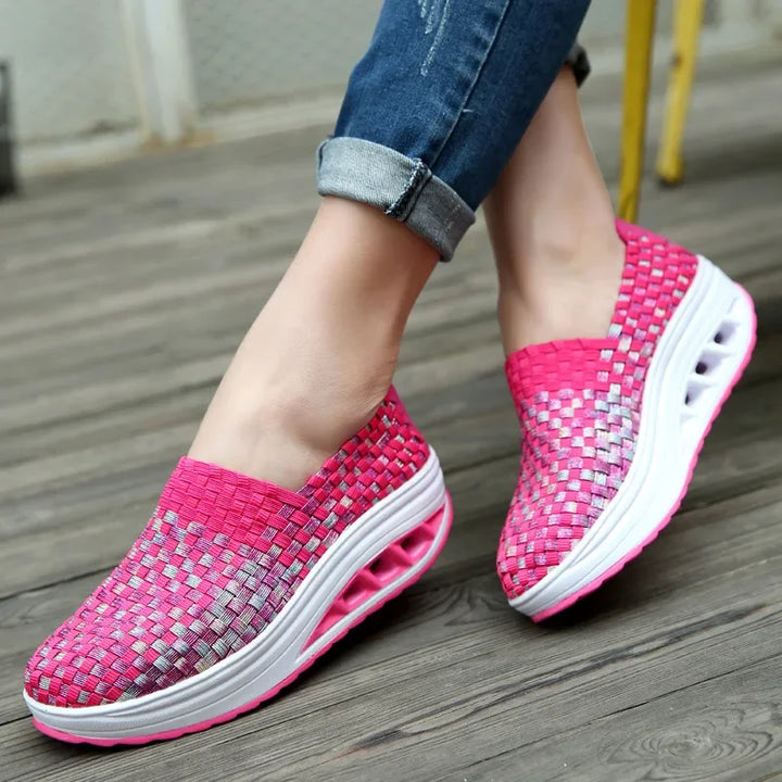 Women Sneakers Casual Wedges Increased Platform Shoes Woman Woven Breathable Sneakers Tenis Shoes Zapatillas Chaussure Femme