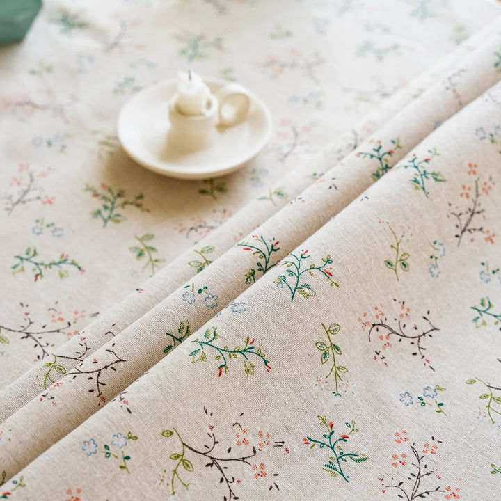 Flower Pattern Tablecloth Cotton Linen Blend Rectangular Dining Table Cover for dining Buffet Parties and Camping Decoration