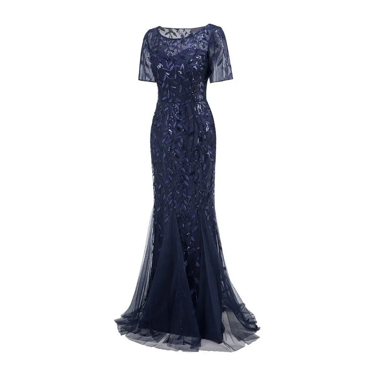 Gorgeous Round Neck Short Sleeves Sequined Mermaid Evening Dress
