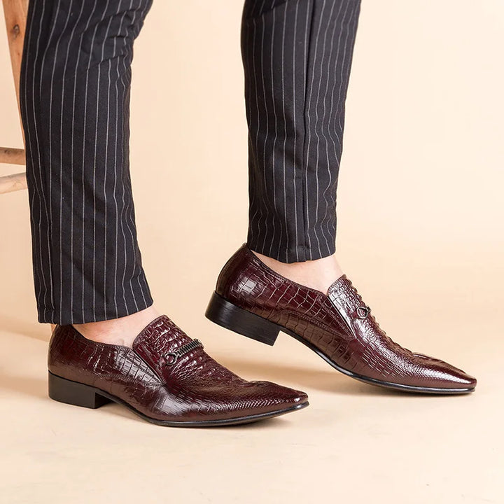 Classic Men's Slip-on Leather Dress Shoes Luxury Fashion Office Casual Business Men Formal Shoes Alligator Pattern Male Loafers