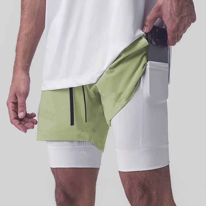 Sports shorts for men, double layered, quarter quick drying, elastic basketball, running training equipment, deep squat fitness,