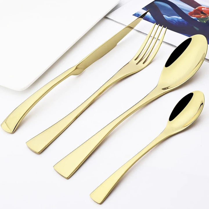 24Pcs Shiny Black Cutlery Set Stainless Steel Dinnerware Sharp Steak Knife Forks Coffee Spoons Tableware Kitchen Silverware Set