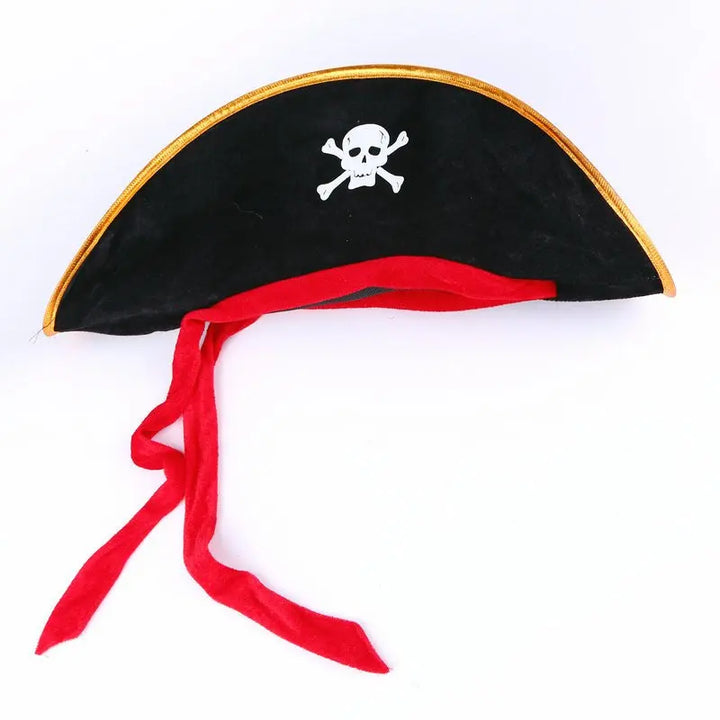 Black Pirate Hat Pirate Captain Cosplay Costume Props Print Skull Cap Dress Up Halloween Masquerade Party Decoration Kids Hat