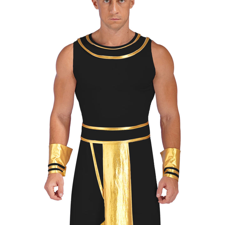 Mens Halloween Egyptian Pharaoh Costume Cosplay Theme Party Ancient Egypt God Robe Dress Greek Rome Spartan Warrior with Cuffs