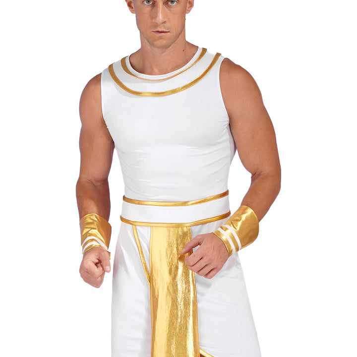 Mens Halloween Egyptian Pharaoh Costume Cosplay Theme Party Ancient Egypt God Robe Dress Greek Rome Spartan Warrior with Cuffs