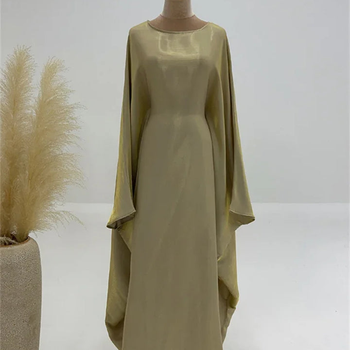 Tossy Autumn Loose Shiny Maxi Dress Butterfly Batwing Long Sleeve Muslim Clothes Party Solid Female Long Dress New