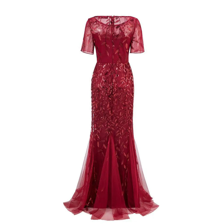 Gorgeous Round Neck Short Sleeves Sequined Mermaid Evening Dress