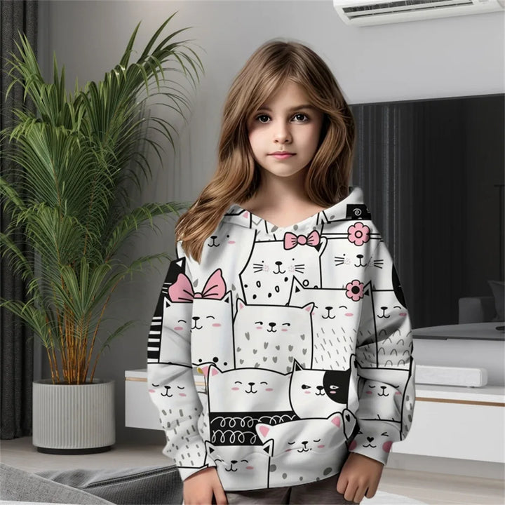 Girls Clothes Hoodie 3D Cat Print Blouses Sweatshirts Autumn Clothes for Children Sweatshirts Fashion Hoodies Children Clothes