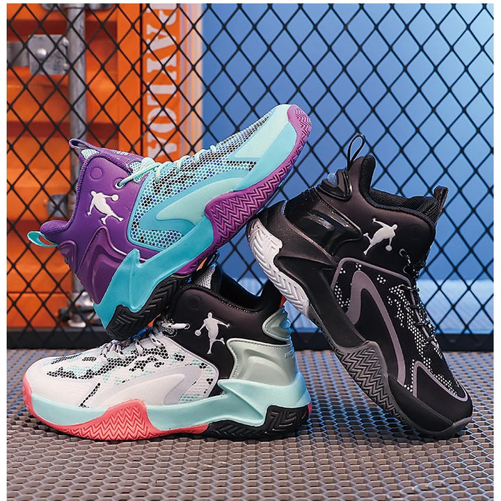 Childrens Basketball Shoes Big Kid Non Slip High-top Sport Training Sneakers Lightweight Outdoor Basketball Boots for Boy Yout