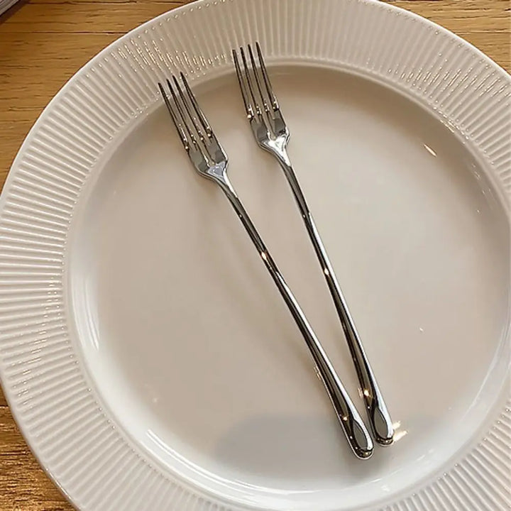 Kitchen Utensils Long Handle Stainless Steel Dessert Fork Silver/gold Korean Dinner Fork Four Tine Fruit Forks Restaurant