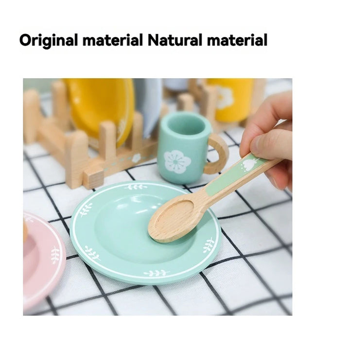 Children's simulated home cooking utensils, bowls, chopsticks, knives, forks, wooden simulation boys and girls' toy plates