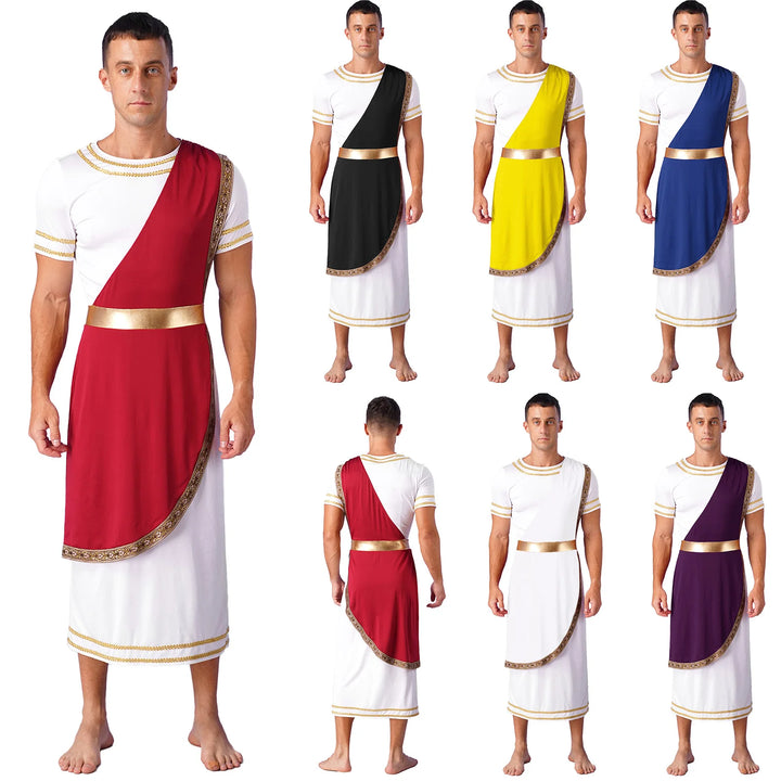 Halloween Men Ancient Greek Roman Toga Adults Retro Gold Cosplay Costume Long Robe Carnival Theme Party Fancy Dress Outfits