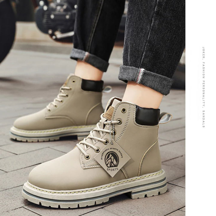High Top Men's Ankle Boots Designer Luxury Man Motorcycle Boots British Style Leather Boots Brand Lace-Up Men Shoe Botas Hombre