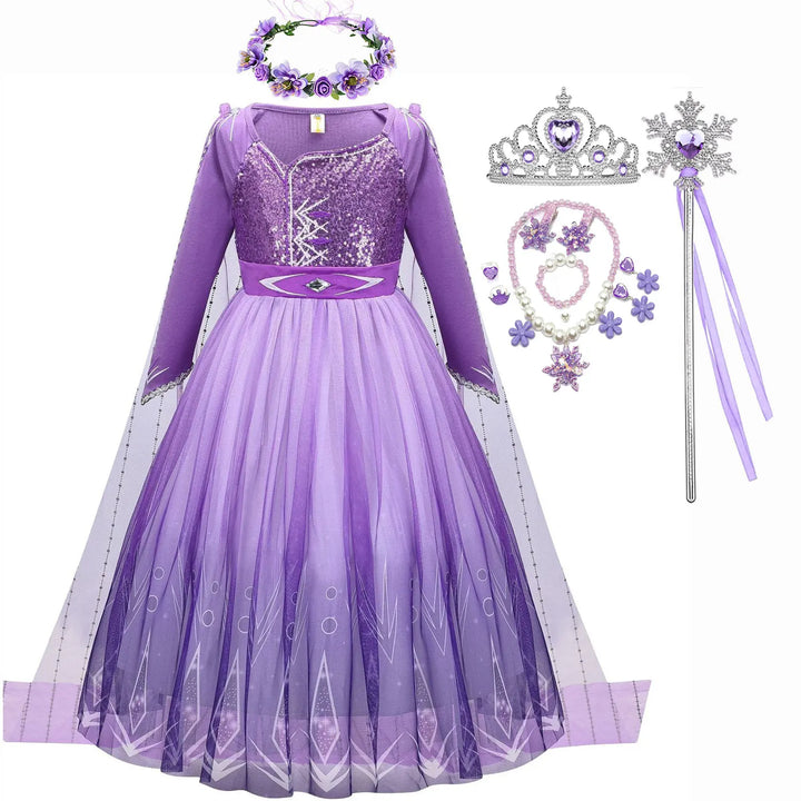 Halloween Costume for Kids Girl's Elsa Mesh Ball Dress With Ruffle Trim Embroidered Birthday  Princess Dresses for Baby