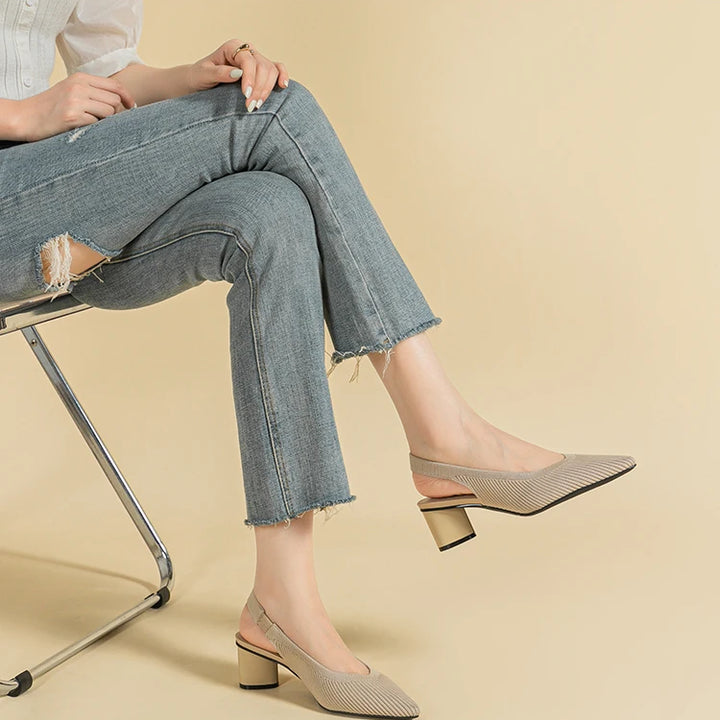 DIMANYU Women Dress Shoes Knitted Solid Color Toe Back Trip Fashion Sandals Women Pointed Toe Shallow Sidespace Women Sandals