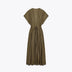 Elegant Pleated Lace Up Long Dress Deep V-neck Flying Sleeve A-line Party Dresses Summer Lady Office All-match Chic Robes