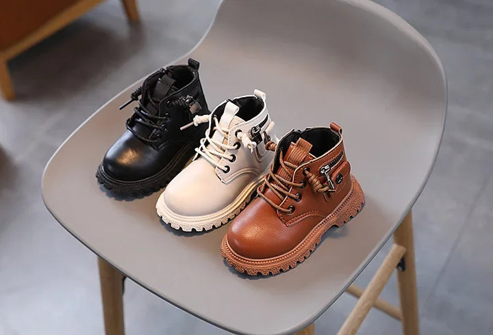 Kids Boots for Boys Spring Autumn Children's Causal Ankle Boots Fashion Black Versatile Girls School Leather Boots Side Zipper